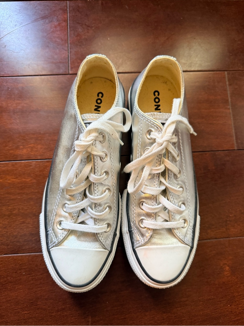 New Converse Metallic Silver Low Top Platform Sneakers - Picture 6 of 6